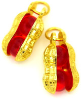 2pc Approx. 8x17mm Metal & Glass Peanut Charms, Gold/Siam