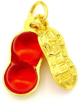 2pc Approx. 8x17mm Metal & Glass Peanut Charms, Gold/Siam