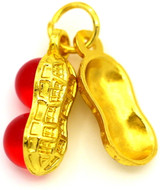 2pc Approx. 8x17mm Metal & Glass Peanut Charms, Gold/Siam