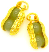 2pc Approx. 8x17mm Metal & Glass Peanut Charms, Gold/Jade Green