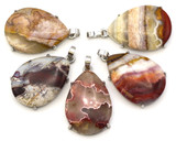 Mexican Lace Agate Gemstone Bundle: 28x18mm Teardrop Pendant & 7.5" Strand 6mm Round Beads