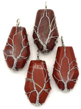 1pc Approx. 40x19mm Red Jasper Wire-Wrapped Pendant, Silver (See Photos for Variation)