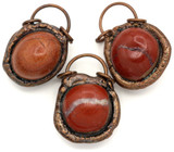 1pc Approx. 44x32mm Red Jasper Round Pendant, Antique Copper (See Photos for Variation)