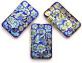 1pc Approx. 45x27mm Enameled Cloisonn������ Rectangle Pendant, Blue & Gold w/Floral Pattern