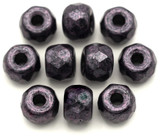 10pc 8x6mm Czech Fire-Polished Glass Faceted Pony Beads, Jet w/Iridescent Deep Purple
