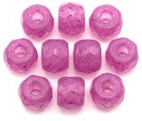 10pc 8x6mm Czech Fire-Polished Glass Faceted Pony Beads, Crystal w/Pebbled Orchid