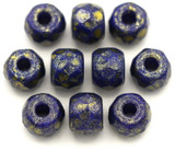 10pc 8x6mm Czech Fire-Polished Glass Faceted Pony Beads, Opaque Royal Blue w/Gold Shimmer