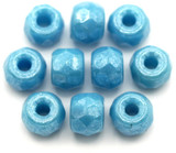 10pc 8x6mm Czech Fire-Polished Glass Faceted Pony Beads, Turquoise Blue w/Luster