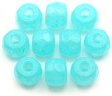 10pc 8x6mm Czech Fire-Polished Glass Faceted Pony Beads, Crystal w/Pebbled Turquoise