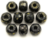 10pc 8x6mm Czech Fire-Polished Glass Faceted Pony Beads, Jet w/Gold Shimmer