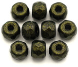 10pc 8x6mm Czech Fire-Polished Glass Faceted Pony Beads, Jet w/Metallic Jet Bronze Luster
