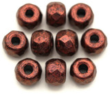 10pc 8x6mm Czech Fire-Polished Glass Faceted Pony Beads, Jet w/Metallic Purple Patina & Marble Luster