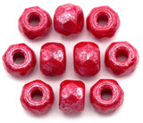 10pc 6x8mm Czech Pressed Glass Pony Beads, Opaque Coral Red w/Pink Silk Luster