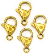 4pc 11x7mm 18k Gold-Plated Stainless Steel Lobster Claw Clasps