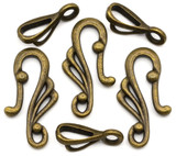 3 Sets 25x13mm (Hook) & 17x6mm (Eye) Swirled Hook & Eye Clasps, Antique Bronze