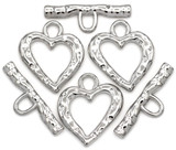 3 Sets 26x23mm (31.5mm Bar) Hammered-Style Heart Toggle Clasps, Silver