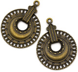 2pc 40x30mm Detailed Round Donut-Style Pendant, Antique Bronze