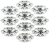 10pc 16x8mm Dotted Floral Oval Links, Antique Silver