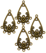4pc 40x27mm Floral Chandelier Teardrop Pendants, Antique Bronze