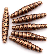 6pc 25x5mm Tapered Wrapped Cylinder Spacer Beads, Antique Copper