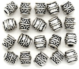 20pc 8x7.5mm Patterned Barrel Spacer Beads, Antique Silver
