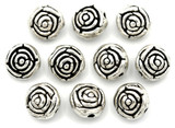 10pc 7x5.5mm Rose Spacer Beads,  Antique Silver