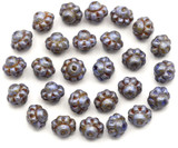 5-Gram Bag (About 24pc) 6mm Czech Pressed Glass Bumpy Spacer Beads, Alabaster w/Sage Blue Spice