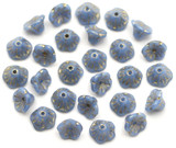 Approx. 5-Gram Bag of 7x5mm Czech Pressed Glass Mini Petunia Flower Beads, Mixed Cornflower Blue w/Gold Wash