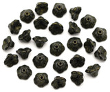 Approx. 5-Gram Bag of 7x5mm Czech Pressed Glass Mini Petunia Flower Beads, Jet w/Green Patina Luster