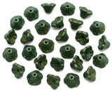 Approx. 5-Gram Bag of 7x5mm Czech Pressed Glass Mini Petunia Flower Beads, Alabaster w/Gold Shine Dark Olive