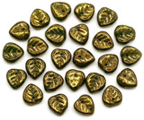 10-Gram Bag of 9x9mm Czech Pressed Glass Top-Drilled Leaf Beads, Emerald w/Gold Topaz Luster