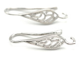 2pc (1 Pair) 25x6mm Brass Earwires w/Filigree-Accent, Silver