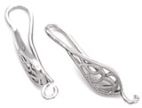 2pc (1 Pair) 25x6mm Brass Earwires w/Filigree-Accent, Silver