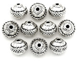 10pc 10x11mm Banded Ornate Round Beads, Antique Silver