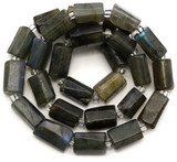 15.5" Strand Approx. 10x7mm Labradorite Gently-Faceted Cylinder Beads