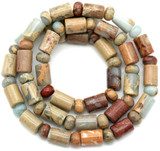 Approx. 15.5" Strand Natural Aqua Terra Jasper 6x9mm Cylinder & 6x4mm Rondelle Beads