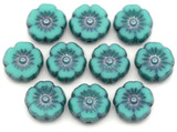 10pc 8mm Czech Table-Cut Glass Hawaiian Flower Beads, Turquoise Mint w/Baby Blue Luster