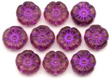 10pc 8mm Czech Pressed Glass Hawaiian Flower Beads, Transparent Light Amethyst w/Purple Lined Finish