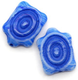 2pc 17x13mm Czech Pressed Glass Spiral Turtle Beads, Striated Blue w/Deep Blue Wash