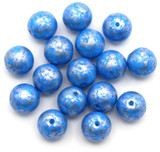 16pc 8mm Czech Pressed Glass Druk Round Beads, Alabaster w/Vivid Ocean & Marbled Silver