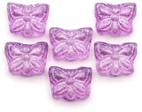 6pc 9x7mm Czech Pressed Glass Butterfly Beads, Crystal w/Lavender Silver Sparkle