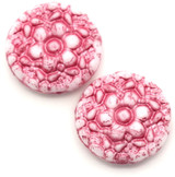 2pc 18mm Czech Pressed Glass Flower Coin Beads, Alabaster w/Rose Wash