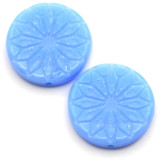 2pc 18mm Czech Pressed Glass Geometric Flower Coin Beads, Milky Sapphire