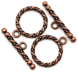 2 Sets 20x17mm (26mm Bar) Dotted Twist Brass Toggle Clasps, Antique Copper