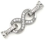Approx. 37x11mm Brass & Cubic Zirconia Infinity Double Fold-Over Clasp, Silver