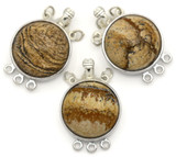 1pc Approx. 27x17.5mm Gemstone 3-Strand Box Clasp, Picture Jasper & Silver-Finished Brass (See Photos for Variation)