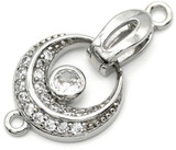 16.5x14mm Platinum-Plated Brass & Cubic Zirconia Crescent Moon Clasp w/12.5x4.5mm Fold Over Hook
