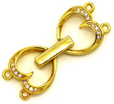 Approx. 30x12mm Brass & Cubic Zirconia Heart Double Strand Clasp, Gold