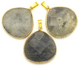 1pc Approx. 36x32mm Labradorite Faceted Teardrop Pendant, Gold (See Photos for Variation)