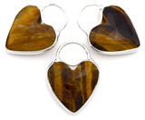 1pc Approx. 24x18mm Tigereye Faceted Heart-Shaped Pendant, Silver (See Photos for Variation)